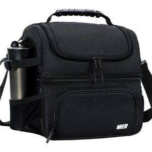 New Dual Compartment Lunch Bag Tote for Men & Women Leakproof Cooler Bag, Black